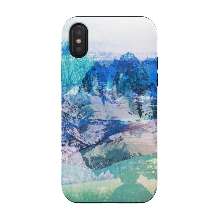 iPhone Xs / X StrongFit Blue turquoise painted mountain landscape by Oana 