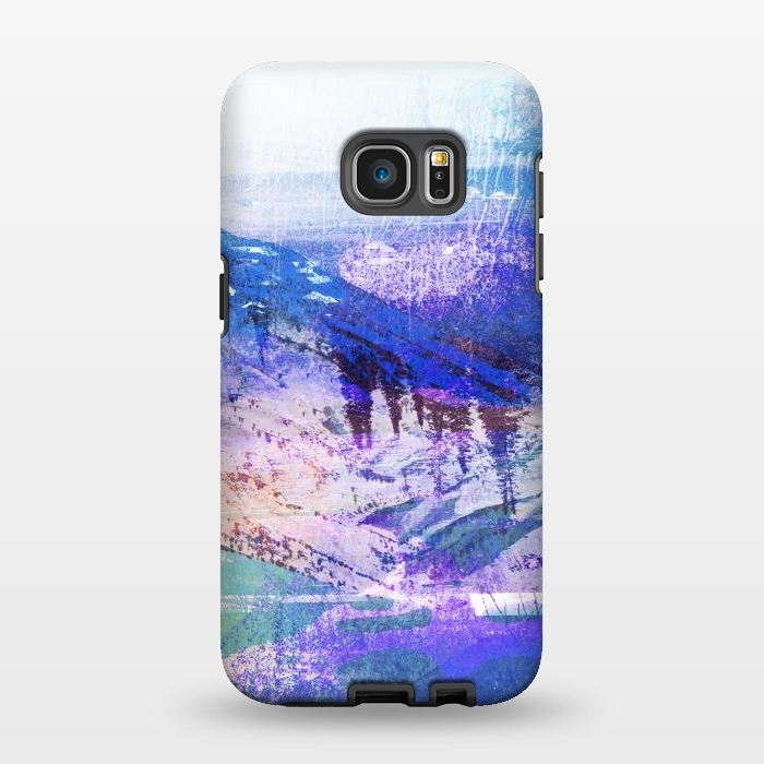 Galaxy S7 EDGE StrongFit Abstract blue painted mountain landscape by Oana 