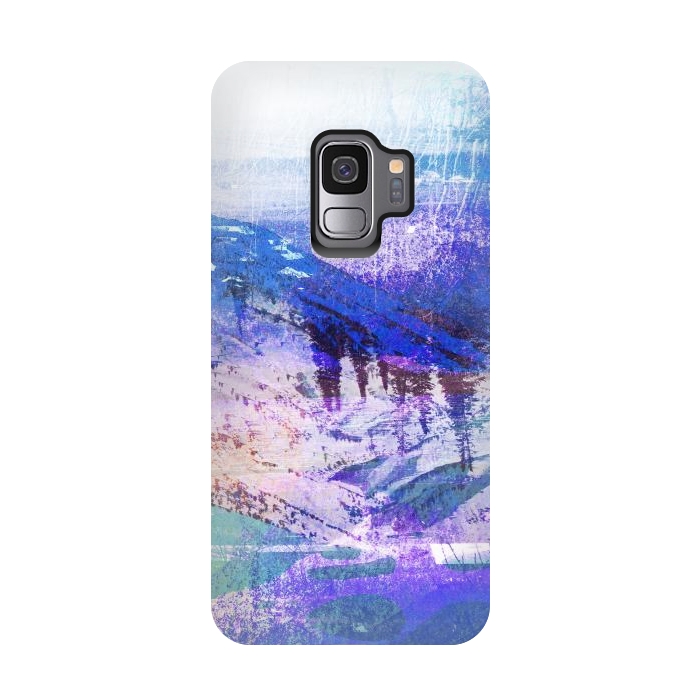 Galaxy S9 StrongFit Abstract blue painted mountain landscape by Oana 