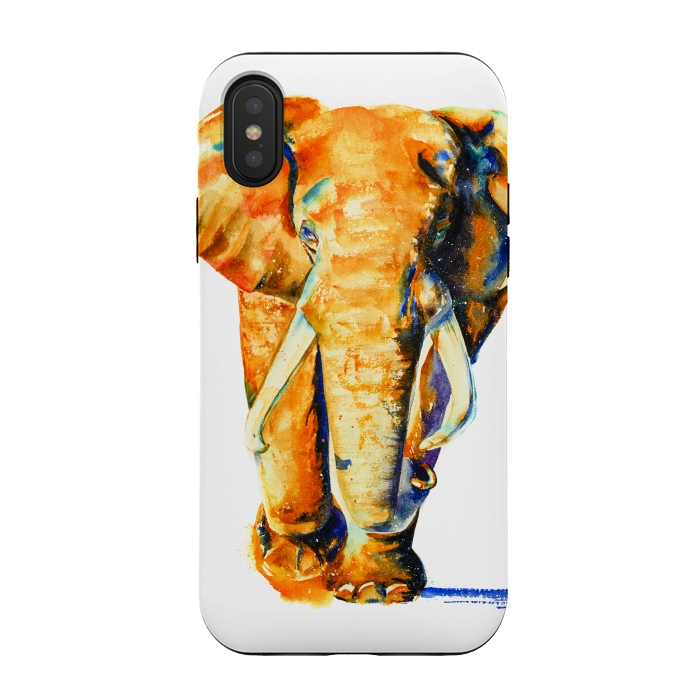 iPhone Xs / X StrongFit Elephant. Watercolor design. by Elena Terzi