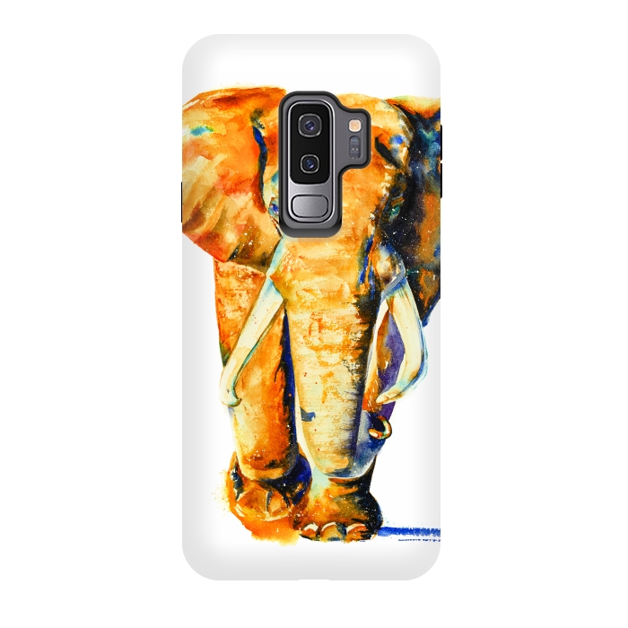 Galaxy S9 plus StrongFit Elephant. Watercolor design. by Elena Terzi