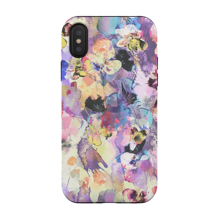iPhone Xs / X StrongFit Watercolor splattered stylised pansy by Oana 