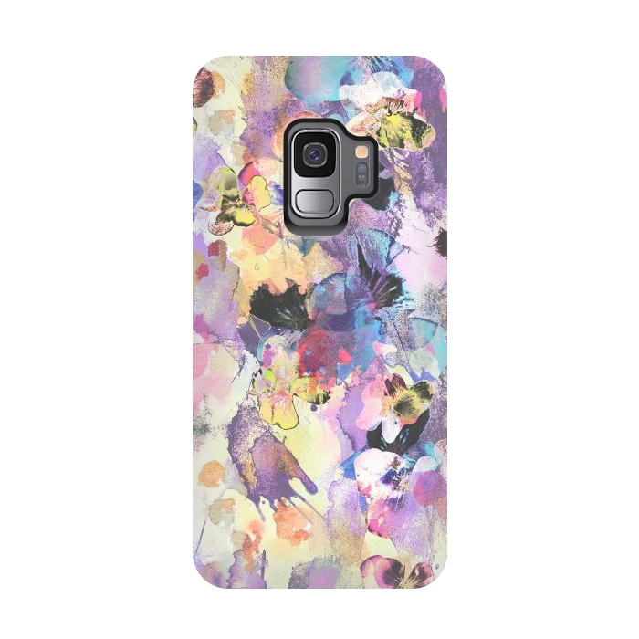 Galaxy S9 StrongFit Watercolor splattered stylised pansy by Oana 