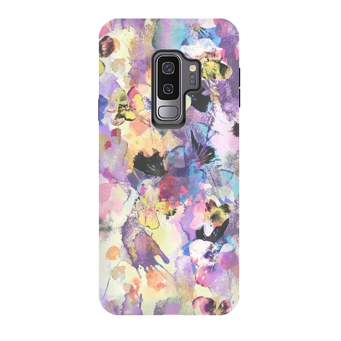 Galaxy S9 plus StrongFit Watercolor splattered stylised pansy by Oana 