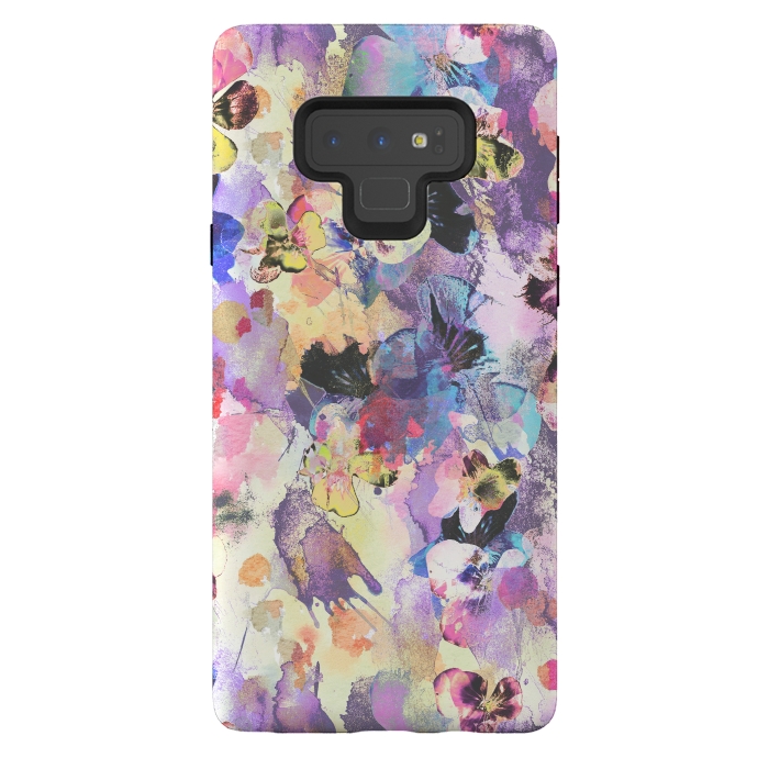 Galaxy Note 9 StrongFit Watercolor splattered stylised pansy by Oana 