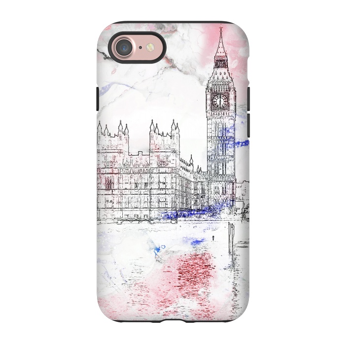 iPhone 7 StrongFit Big Ben London white pink sketch by Oana 