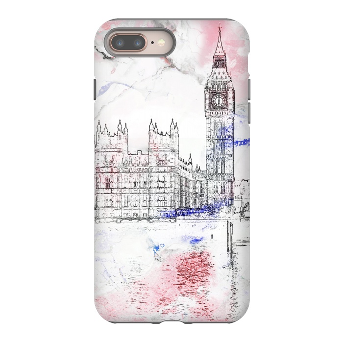 iPhone 7 plus StrongFit Big Ben London white pink sketch by Oana 