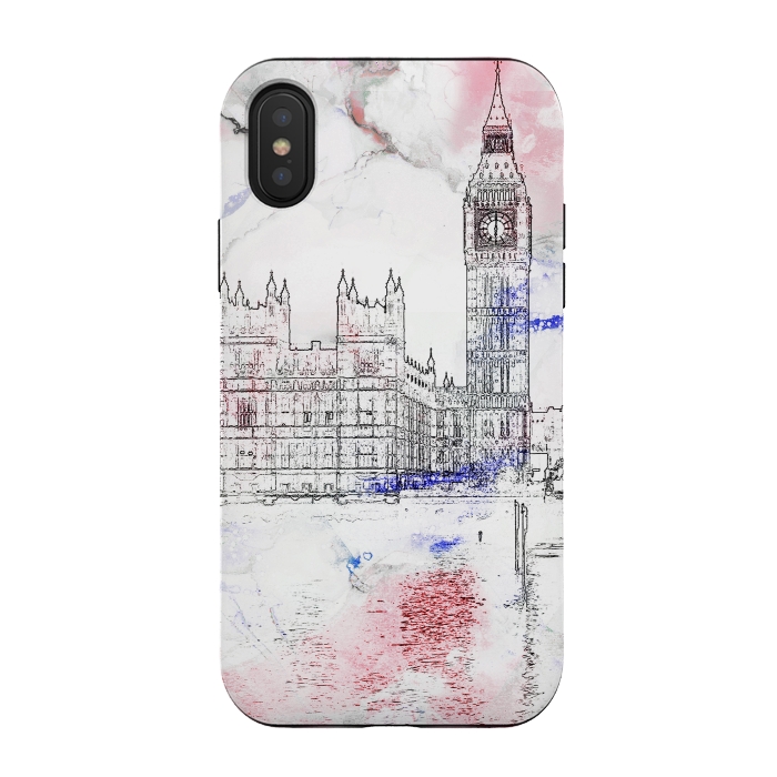 iPhone Xs / X StrongFit Big Ben London white pink sketch by Oana 
