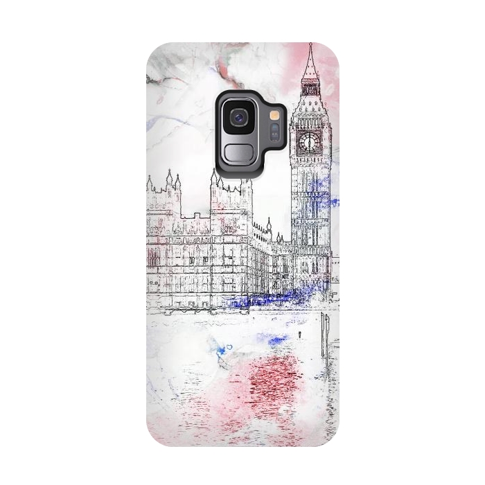 Galaxy S9 StrongFit Big Ben London white pink sketch by Oana 