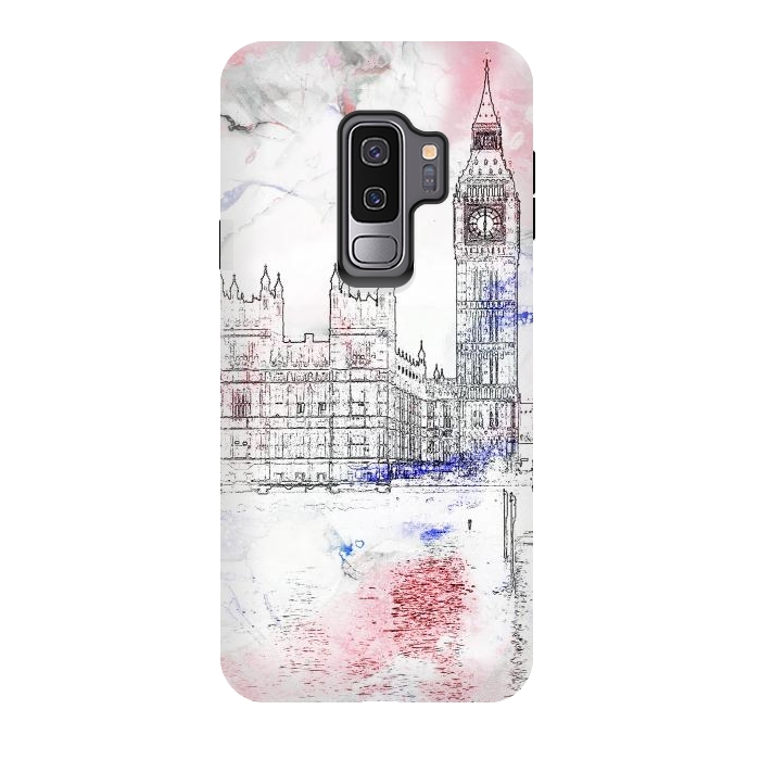 Galaxy S9 plus StrongFit Big Ben London white pink sketch by Oana 