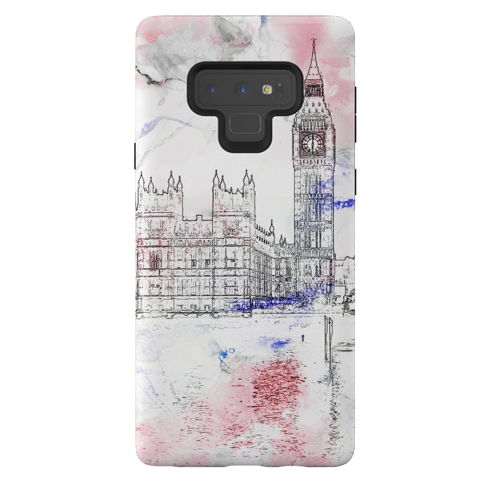Galaxy Note 9 StrongFit Big Ben London white pink sketch by Oana 