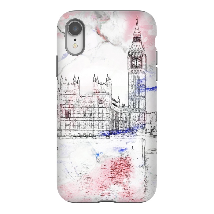 iPhone Xr StrongFit Big Ben London white pink sketch by Oana 