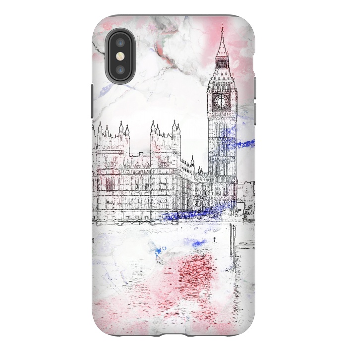 iPhone Xs Max StrongFit Big Ben London white pink sketch by Oana 