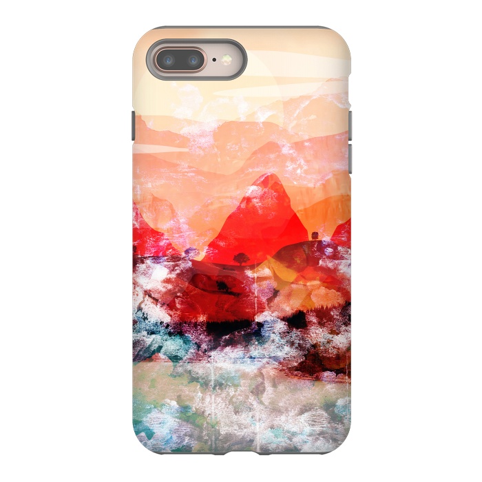 iPhone 7 plus StrongFit Red peach abstract brushed mountain landscape by Oana 