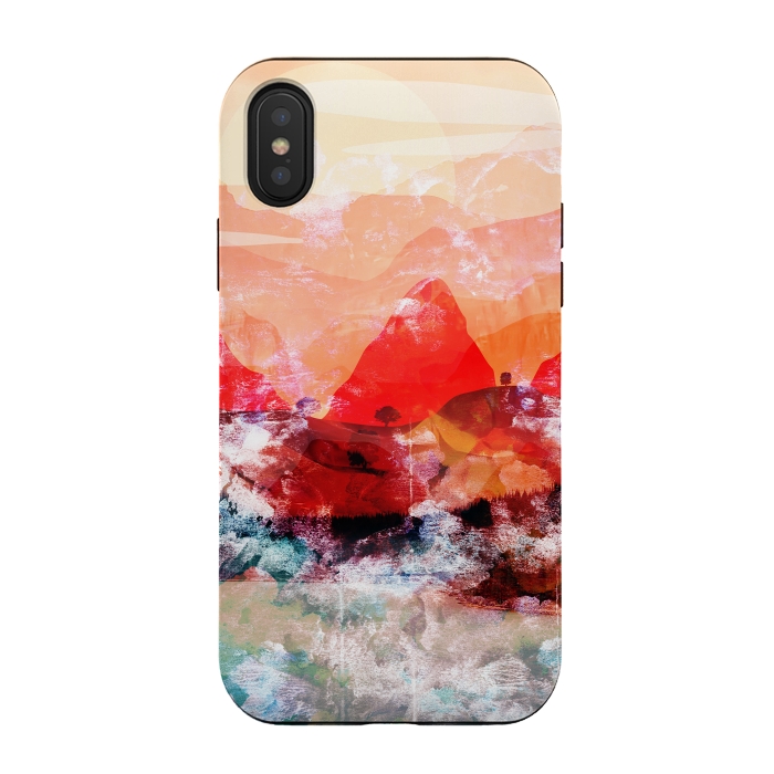 iPhone Xs / X StrongFit Red peach abstract brushed mountain landscape by Oana 