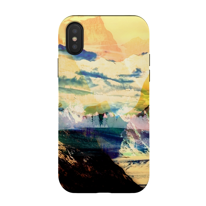 iPhone Xs / X StrongFit Painted minimal mountain landscape in yellow by Oana 