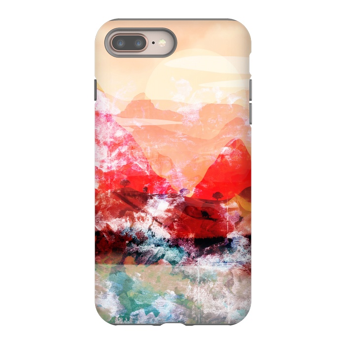 iPhone 7 plus StrongFit Peach read painted mountain landscape by Oana 