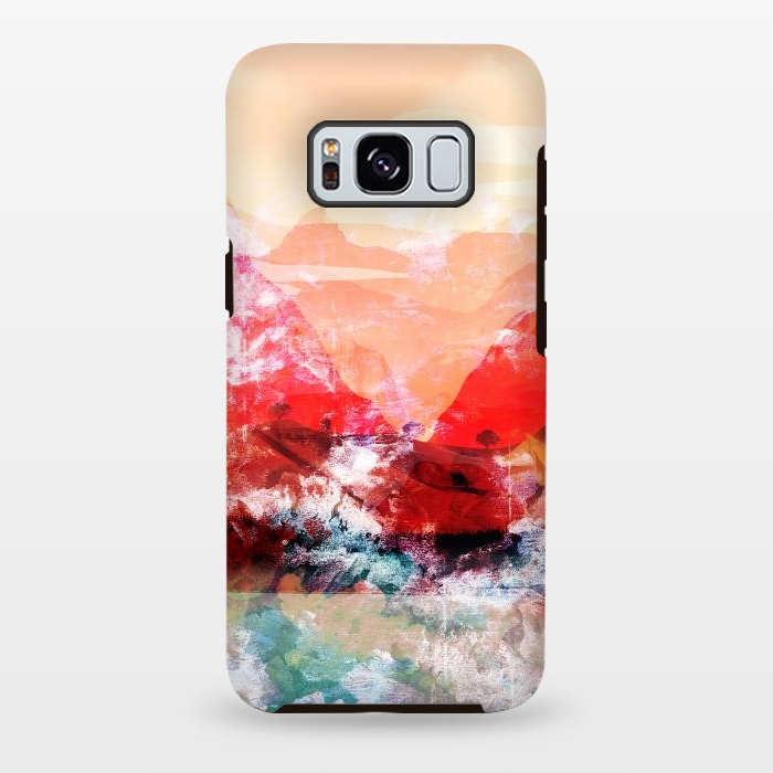 Galaxy S8 plus StrongFit Peach read painted mountain landscape by Oana 