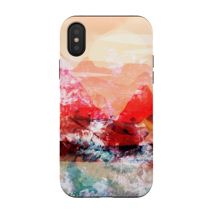 iPhone Xs / X StrongFit Peach read painted mountain landscape by Oana 