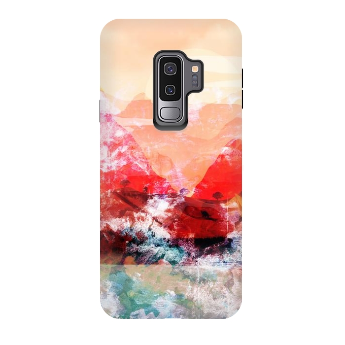 Galaxy S9 plus StrongFit Peach read painted mountain landscape by Oana 