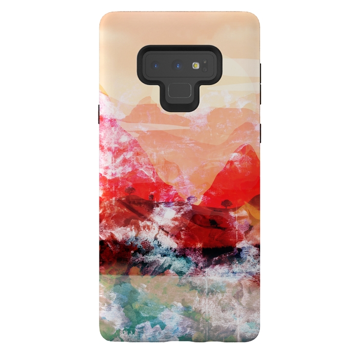 Galaxy Note 9 StrongFit Peach read painted mountain landscape by Oana 