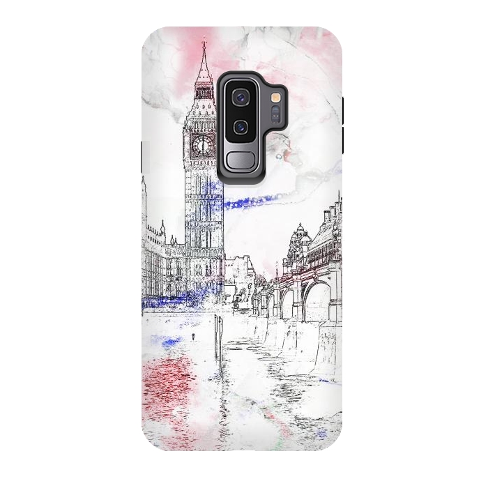 Galaxy S9 plus StrongFit London's Big Ben line art travel sketch by Oana 
