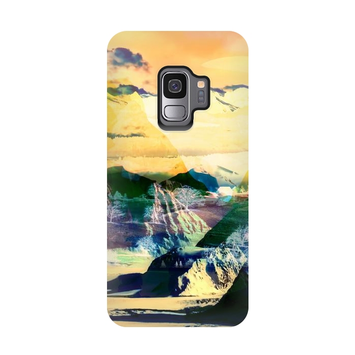 Galaxy S9 StrongFit Yellow minimal stylised mountain landscape by Oana 