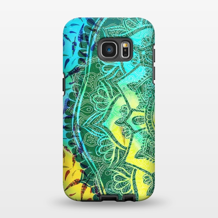 Galaxy S7 EDGE StrongFit Colorful tie dye mandala petals and feathers by Oana 