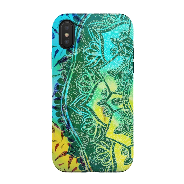 iPhone Xs / X StrongFit Colorful tie dye mandala petals and feathers by Oana 