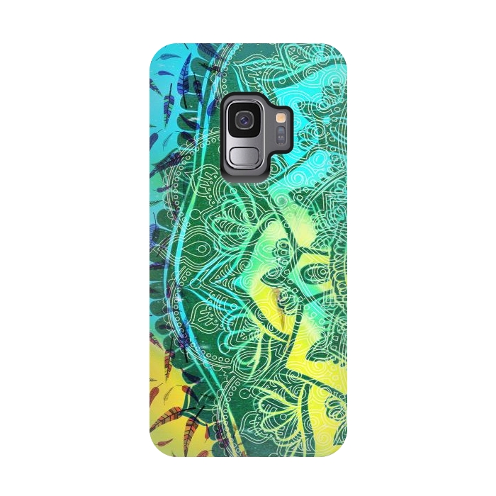 Galaxy S9 StrongFit Colorful tie dye mandala petals and feathers by Oana 
