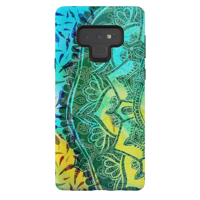 Galaxy Note 9 StrongFit Colorful tie dye mandala petals and feathers by Oana 