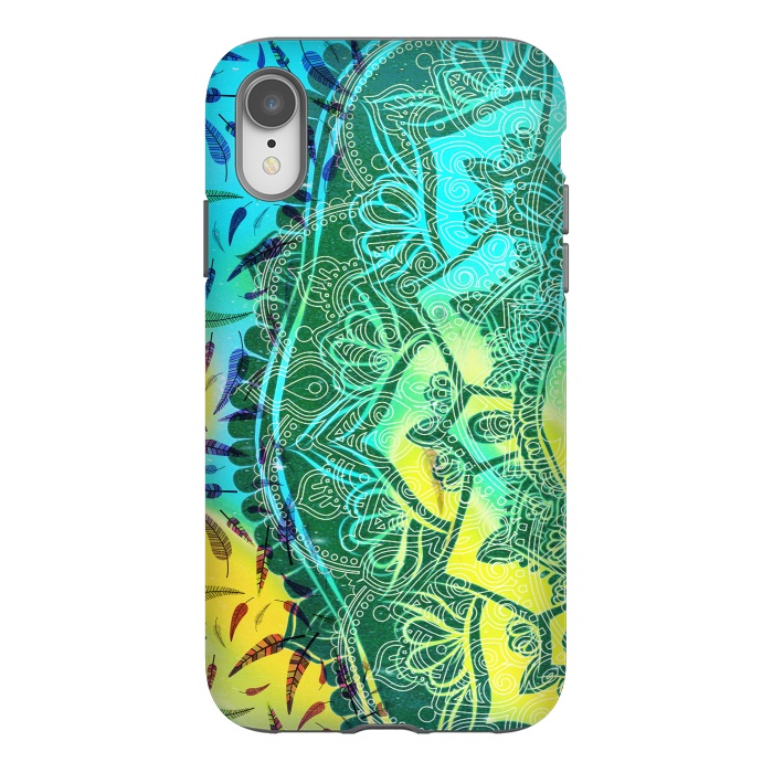 iPhone Xr StrongFit Colorful tie dye mandala petals and feathers by Oana 