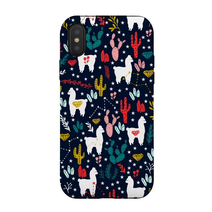 iPhone Xs / X StrongFit Cute Alpaca and Cactus by Karolina