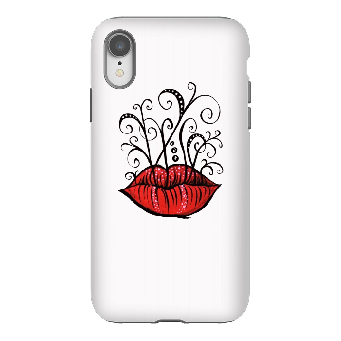 iPhone Xr StrongFit Weird Lips Ink Drawing Tattoo Style by Boriana Giormova