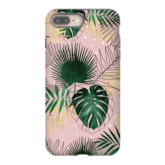 iPhone 7 plus StrongFit Modern gold tropical leaves and doddles design  by InovArts