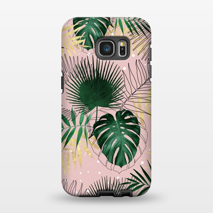 Galaxy S7 EDGE StrongFit Modern gold tropical leaves and doddles design  by InovArts