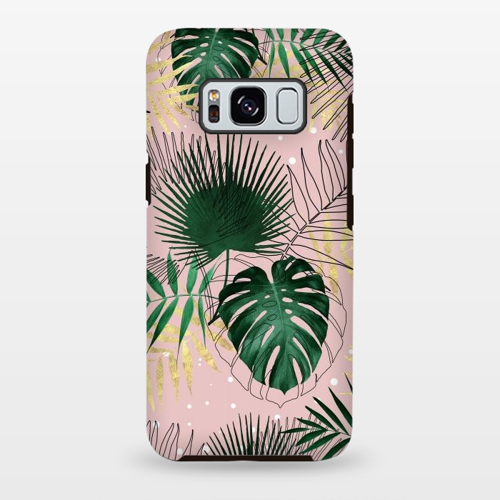 Galaxy S8 plus StrongFit Modern gold tropical leaves and doddles design  by InovArts