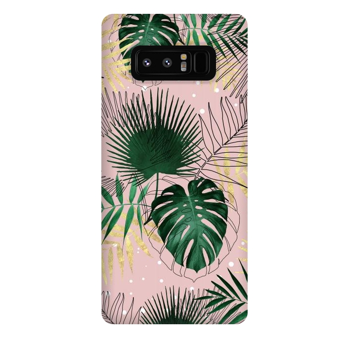 Galaxy Note 8 StrongFit Modern gold tropical leaves and doddles design  by InovArts