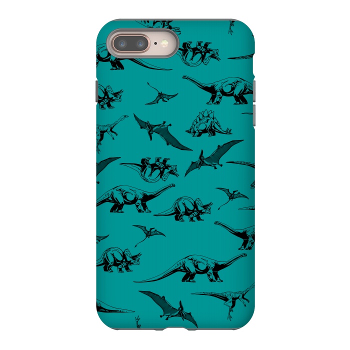 iPhone 7 plus StrongFit Dinosaurs on Teal Background by Karolina