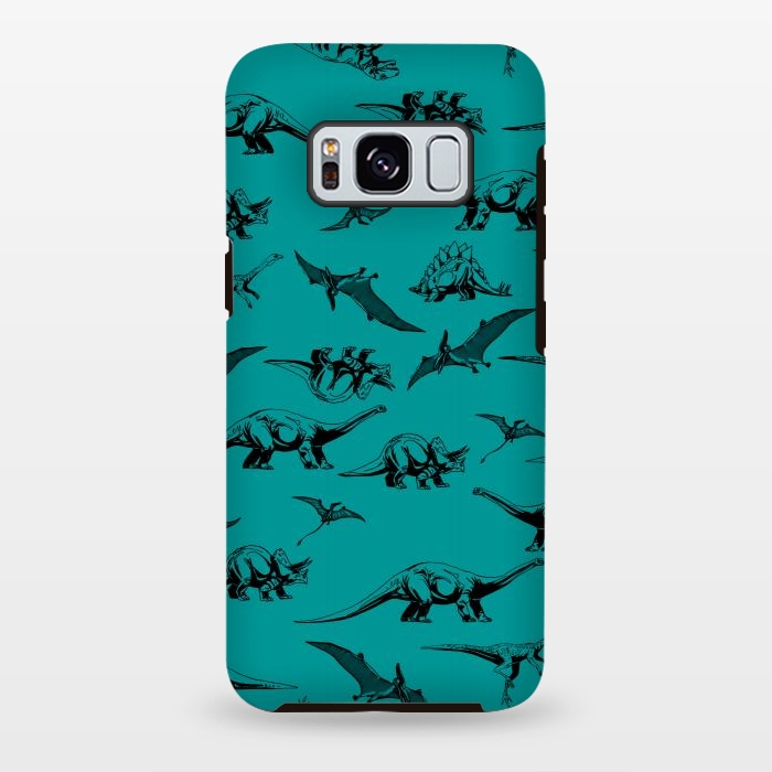 Galaxy S8 plus StrongFit Dinosaurs on Teal Background by Karolina