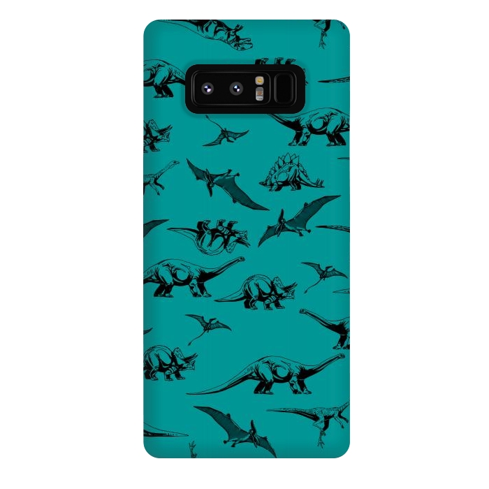Galaxy Note 8 StrongFit Dinosaurs on Teal Background by Karolina