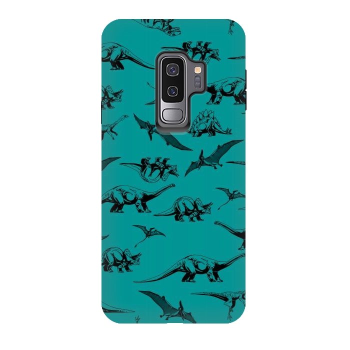 Galaxy S9 plus StrongFit Dinosaurs on Teal Background by Karolina