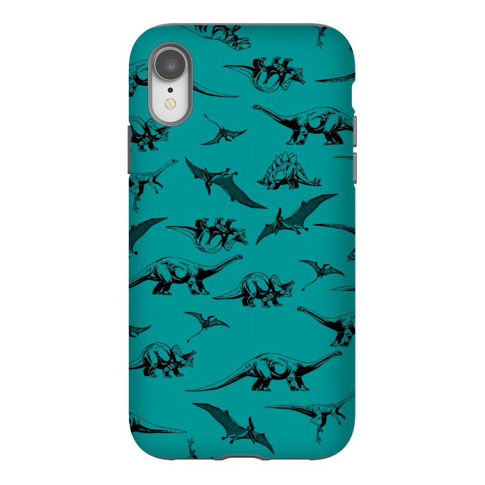 iPhone Xr StrongFit Dinosaurs on Teal Background by Karolina