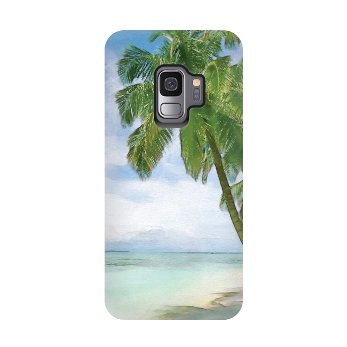 Galaxy S9 StrongFit Watercolor Beach by Creativeaxle
