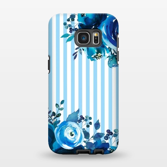 Galaxy S7 EDGE StrongFit Blue florals with light blue stripes by  Utart