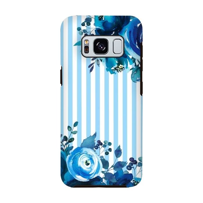 Galaxy S8 StrongFit Blue florals with light blue stripes by  Utart