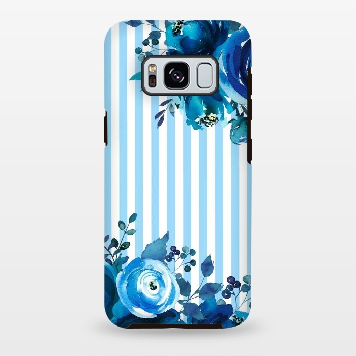 Galaxy S8 plus StrongFit Blue florals with light blue stripes by  Utart