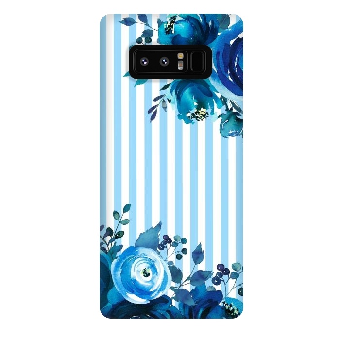 Galaxy Note 8 StrongFit Blue florals with light blue stripes by  Utart
