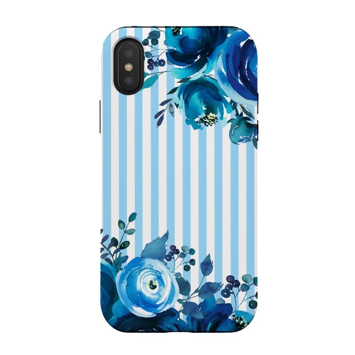 iPhone Xs / X StrongFit Blue florals with light blue stripes by  Utart