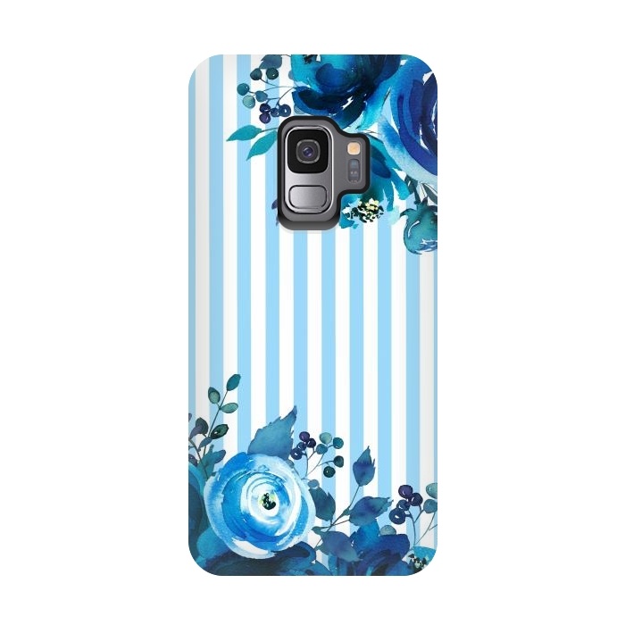 Galaxy S9 StrongFit Blue florals with light blue stripes by  Utart